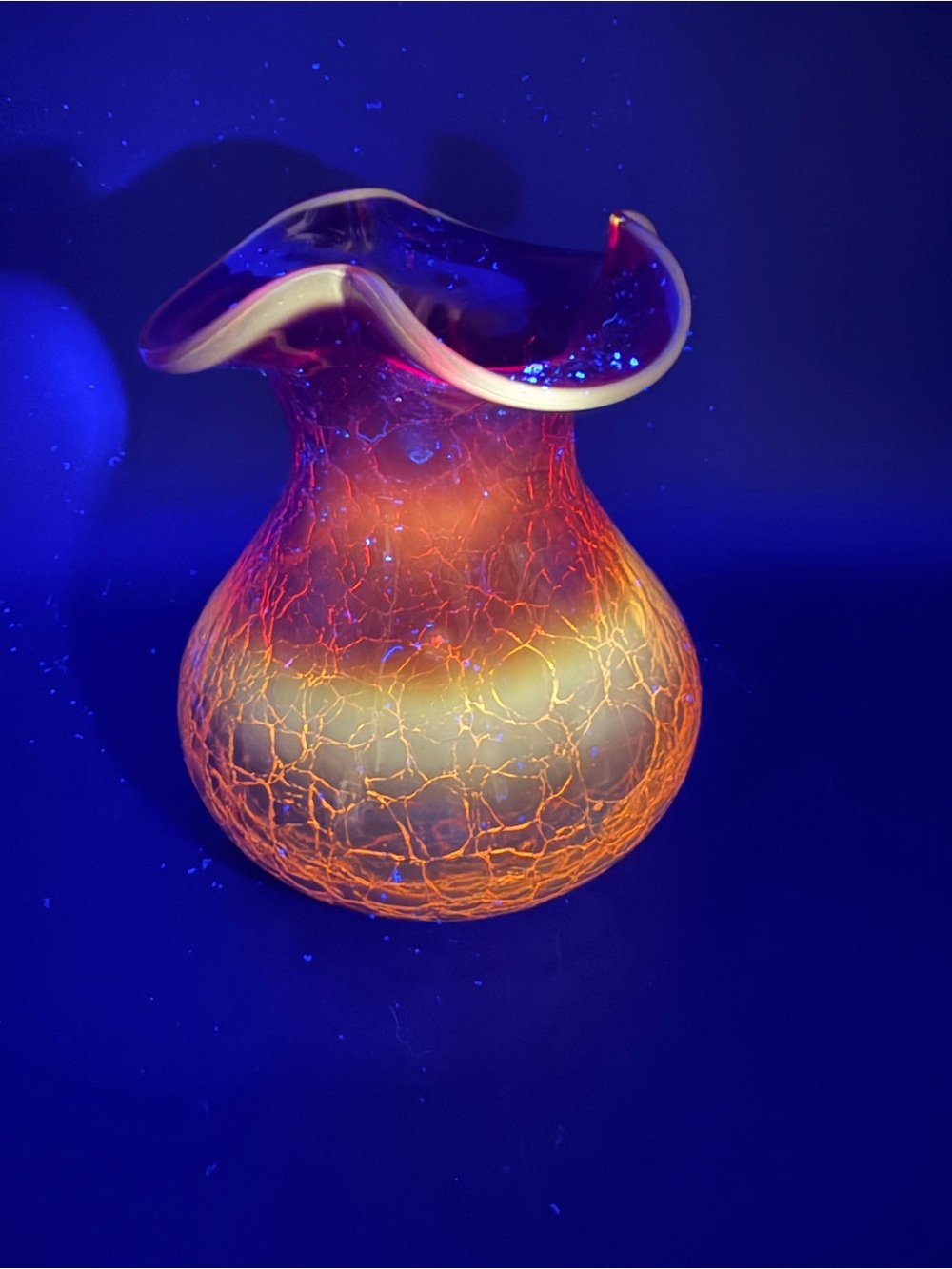 Amberina crackle glass vase